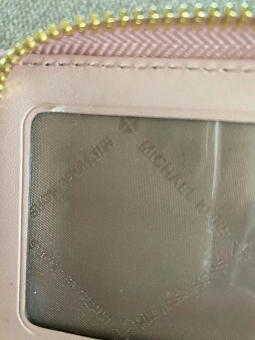 Michael Kors Cream, Pink, & Tan Monogram Zip Wallet